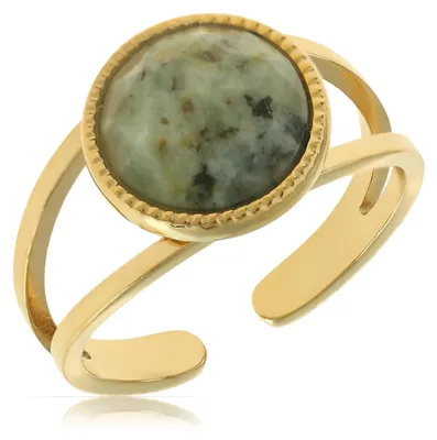 Produktbild von Goldener Boho-Ring mit grünem Stein – Verstellbar – Hypoallergen