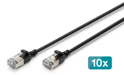 Zdjęcie produktu dla Digitus Kabel krosowy CAT 6A F-FTP Slim, 2 m, czarny, 10 szt., 2 m, Cat6a, F/FTP (FFTP), RJ-45, RJ-45, Czarny