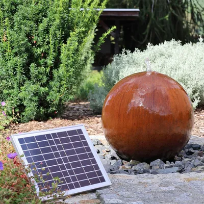 Produktbild von CLGarden Cortenstahl Kugelbrunnen mit Solar Akku Pumpe für außen Garten Rost Brunnen Kugel
