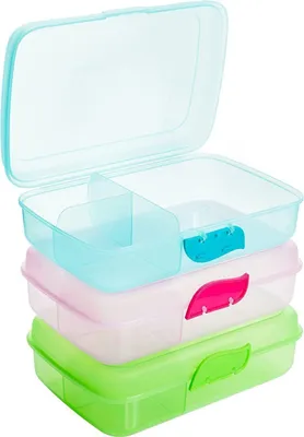 Produktbild von 3 Stk. Brotdose Fächer Brotbox Kindergarten Frühstücksdose Grün, Blau, Rosa