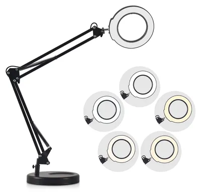 Produktbild von Flexible Tischlampe zum Anklemmen mit 5-facher Vergroesserung, Schwenkarm, dimmbare LEDs, Schreibtischlampe, 5 Farbmodi und 5 Helligkeitsstufen, Lese-, Arbeits- und Lernlicht
