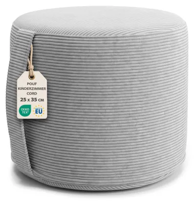 Produktbild von Sitzhocker Kinder Pouf Hocker rund gepolstert 35x35 cm weich kuschelig Hellgrau