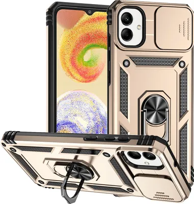 Image de Étui pour Samsung Galaxy A05 étui double couche avec couvercle coulissant pour l'appareil photo et anneau de support Or