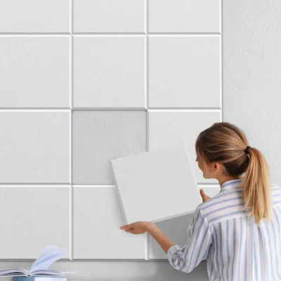 Produktbild von 12 Stück Akustikplatte Polyester-Filz Schallschutzpaneel Akustik-Absorptionsplatte für Schalldämmung Wand Podcasts Studio, Büro 30 x 30 x 0.9cm Weiß