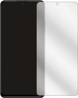 A clear screen protector is shown next to a smartphone.