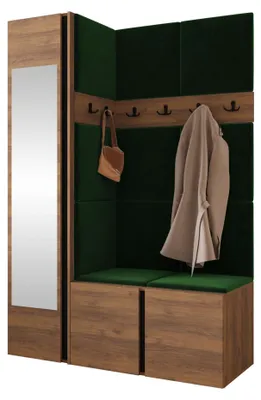 Produktbild von MIRJAN24 Garderoben-Set Orion X, Garderobe mit Sitzbank mit 11 x Wandpanel 42x42 (Farbe: Nuss Warmia, Polo 889)