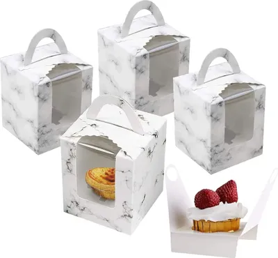 Produktbild von 20 Teile Tortenschachtel, Weihnachts Cupcake Boxen, Cupcake Boxen, mit transparentem Schaufenster und Griff, für Cupcakes, Geburtstage, Partys und Hochzeiten, Marmormuster
