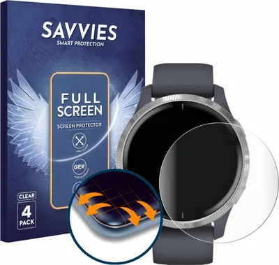 Produktbild von 4x Savvies Fullscreen Schutzfolie für Garmin Venu (43 mm) Displayschutz Folie Fullcover Klar Transparent