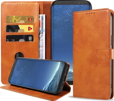 Immagine prodotto di Adatto a Samsung Galaxy S8 Custodia in ecopelle con labbro magnetico e portacarte a libro con patta - Marrone - Smartphonics