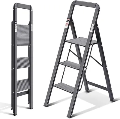 Imagen del producto de Silecomplaza, escalera de aluminio, escalera de 3 peldaños, plegable, ligera