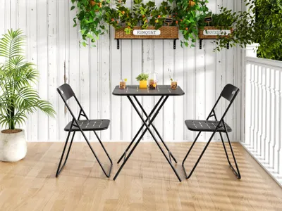 Produktbild von MODFU Tisch- und Stuhl-Set Platzsparend Leicht Zu Verstauen mit 1 Tisch und 2 Stühlen Geeignet für den Außenbereich und Garten Schwarz