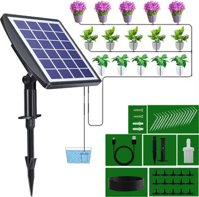 Produktbild von Intelligentes Bewässerungsmaschinen-Set, solarbetrieben, 8 Wasserauslässe, geeignet für Büros/Balkone/Gärten/Blumenbeete