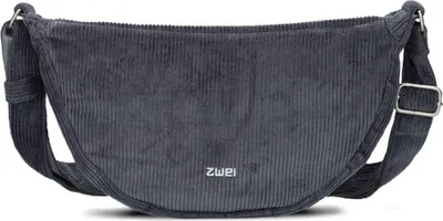 A gray corduroy fanny pack is shown against a white background.