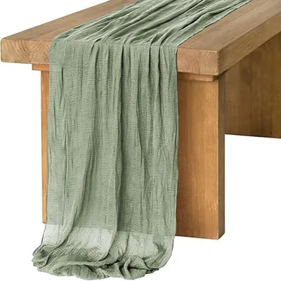 Produktbild von Tischläufer aus Polyester in Salbeigrün, Modern und Rustikal, 90x400 cm