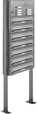 Produktbild von 7er V2A Edelstahl Briefkasten Standanlage Freistehend mit Klingel