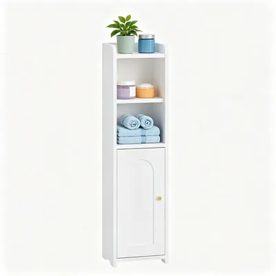Produktbild von Schmaler Badschrank 20x20x75 cm, Weiß, Türen, verstellbare Regale, platzsparend, Toilettenschrank, für Badezimmer & Wohnzimmer