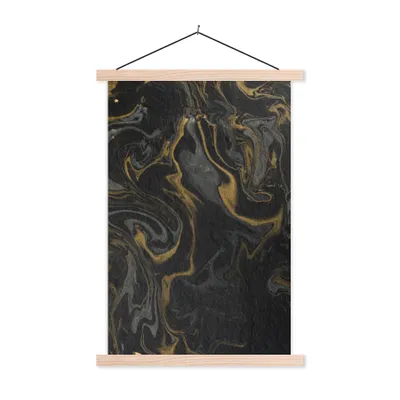 Produktbild von MuchoWow® Textilposter Marmor - Textur - Grau - Gold - Marmoroptik - Luxus 60x90 cm mit holzfarbenen Rahmen - Textil
