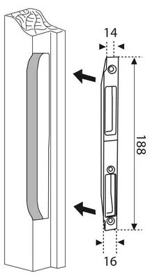 Image de Gâche centrale en applique à tourpiller pour porte bois, gauche, 188x16x14mm, Secury-Europa, E-22867-00-L-1 - FERCO by THIRARD
