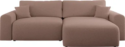 Produktbild von MKS MEBLE Sofa L-Form, Ecksofa mit Schlaffunktion, Wohnlandschaft L-Form mit Kissen, Couch L-Form - Nelson - Rosa Boucle