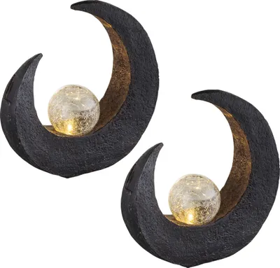 Produktbild von 2er Set LED Solarleuchten, Mond, Crackle-Glas, H 30,5 cm