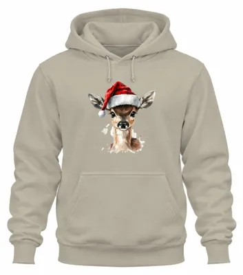 Produktbild von Rehkitz Weihnachten Aquarell Süß Reh Waldtiere Hirschkalb Hoodie Kapuzenpullover, Natur, L