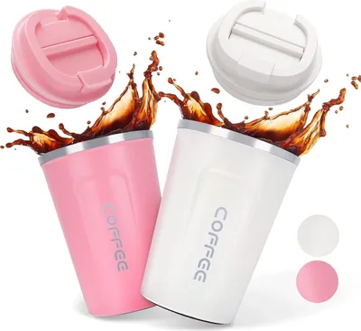 Produktbild von Pack of 2 Thermal Mugs, Coffee to Go, 380 ml Coffee Mug to Go Thermal Coffee to Go Mug with Leak-Proof Lid