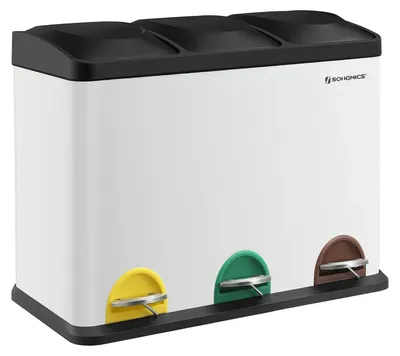 Immagine prodotto di Contenitore per la raccolta differenziata con 3 scomparti - Secchio con pedale da 45 litri (3 x 15 litri) - Acciaio inossidabile - Adatto per la cucina