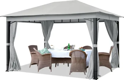 Produktbild von Gartenpavillon 3x4 m ALU Premium ca. 220 g/m² Dachplane wasserdichter Pavillon mit 4 Seitenteilen Gartenzelt in grau