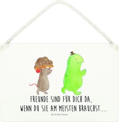 Produktbild von Mr. & Mrs. Panda Schild Schildkröte Maus DIN A4 - Weiß - Geschenk, holzbild, Wandbild Holz, Türschild, Freunde, Dekobrett, Beste Freundinnen, Holzschild