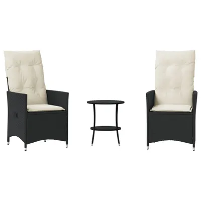 Produktbild von 3-tlg. Bistro-Set mit Kissen Schwarz Poly Rattan
