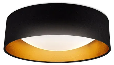 Image de B.K.Licht Plafonnier LED avec abat-jour textile Ø400mm rond 18W 2200lm 4000K lumière blanche neutre noir or lampe plafond salon chambre couloir