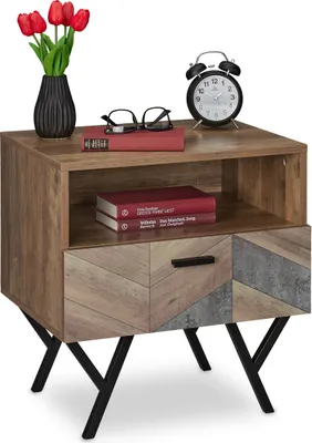 Image de Table de chevet Relaxdays avec tiroir, style industriel, table d'appoint pour le salon et la chambre à coucher, H x l x P : 53 x 50 x 42 cm, marron