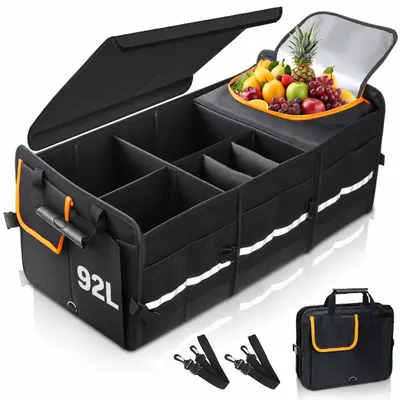 Immagine prodotto di Organizzatore per il bagagliaio con coperchio, extra grande, 92 litri, borsa per il bagagliaio