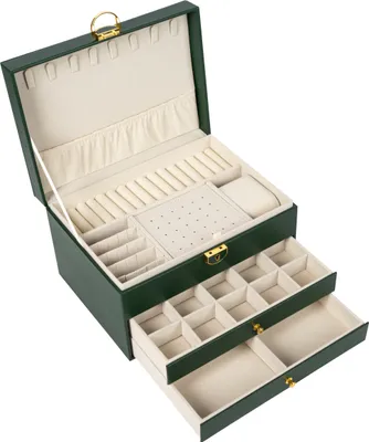 Produktbild von Schmuckkästchen Schmuckbox BESTIF Schmuckkasten Groß Ketten Kunstleder Jewellery Box (Grün)