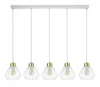Produktbild von Luxolar Led Pendelleuchte 5 flammig aus Metal Draht Weiß-Gold im Edison-Stil E27 60W - Deckenleuchte GLAM Design - Hängelampe für Wohnzimmer, Küchen