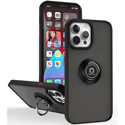 Obrázek produktu pro Pouzdro pro iPhone 13 Pro matné průsvitné TPU pouzdro s prstencovým držákem a stojánkem Černá červená