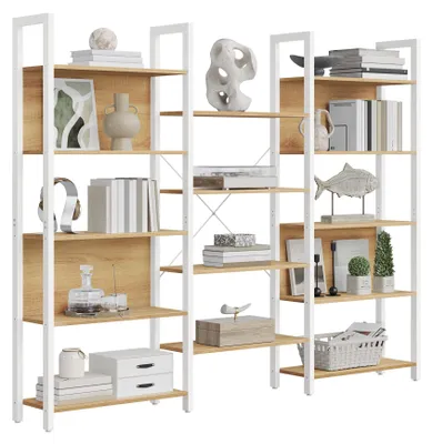 Produktbild von VASAGLE Bücherregal, Standregal mit 14 Ablagen, Regal mit Metallrahmen, für Wohnzimmer, Arbeitszimmer, Büro, Industrie-Design, 24 x 158 x 166 cm, goldeichenfarben-mattweiß LLS107YA01 – Größe 158B cm,