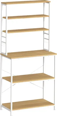 Produktbild von VASAGLE Küchenregal Kaffeemaschinenregal 6 Ablagen und 6 Haken für Mikrowelle Stahlrahmen Industriestil 40 x 80 x 167 cm Eiche Weiß