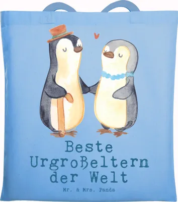 Produktbild von Mr. & Mrs. Panda Einkaufstasche Pinguin Beste Urgroßeltern der Welt - Sky Blue - Geschenk, Stoffbeutel, Laptoptasche, Jutebeutel, Bester, Enkelkind, Geburtstag, Tasche