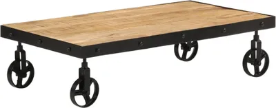 Image de Table basse avec roulettes bois de manguier massif 100x55x26 cm
