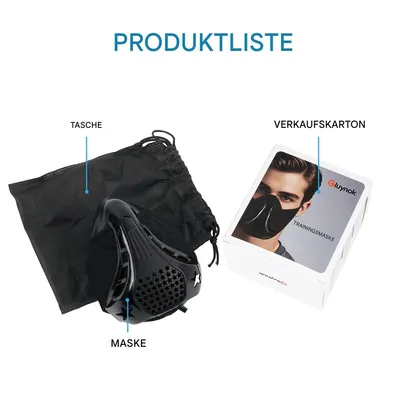 Produktbild von Trainingsmaske sport für Fitness und Ausdauertraining, Anpassbare Trainingsmaske für Lungenkapazität und Muskelkraft, Schwarz
