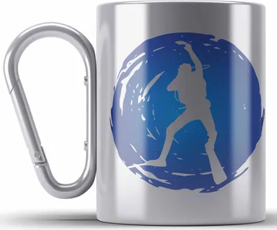 Produktbild von Trendation - Taucher Edelstahl Tasse Karabiner Geschenk Grafik für Tauchlehrer Geschenkidee Lustig Tauchen Tauchsport (Silber)