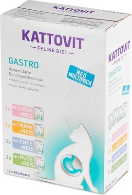 A product box for KATTOVIT FELINE DIET GASTRO cat food multipack.
