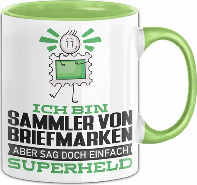 Produktbild von SammlervonBriefmarken Geschenk Tasse Ich Bin SammlervonBriefmarken Aber Sag Doch Einfach Superheld Lustige Geschenkdiee für SammlervonBriefmarken Kaffee-Becher (Grün)
