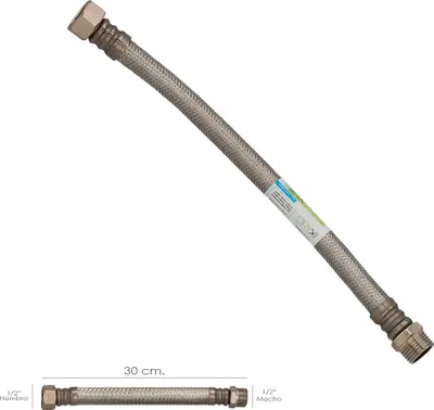 Immagine prodotto di Tubo termico flessibile in acciaio inox rinforzato, maschio 1/2" - femmina 1/2", lunghezza 300 mm