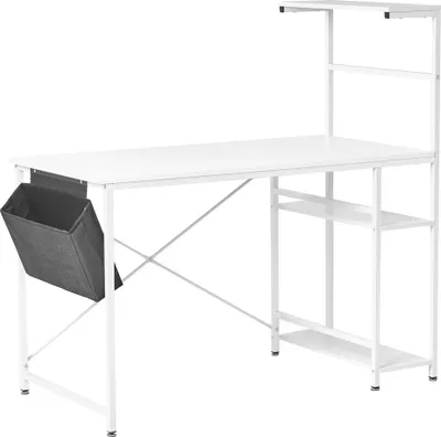 Produktbild von BELIANI Schreibtisch Weiß MDF-Platte mit Metallgestell Stofftasche Regal Rechteckig 120x60 cm Modern Homeoffice Tisch Bürotisch Arbeitstisch