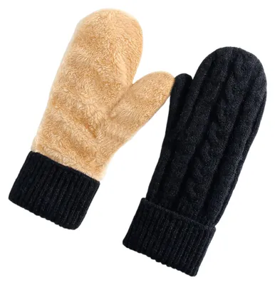 Produktbild von Thermostrickhandschuhe für den Winter, doppellagig, fleecegefüttert, winddicht, dicke Winterhandschuhe für Radfahren und Outdoor-Aktivitäten