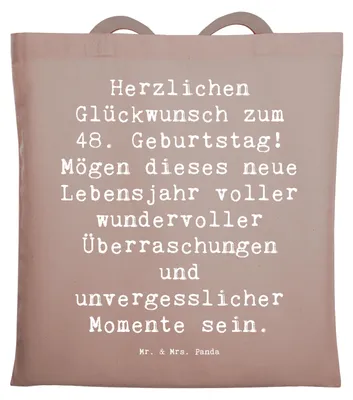 Produktbild von Mr. & Mrs. Panda festivaltasche Spruch 48. Geburtstag - Braun Pastell - Geschenk, Geburtstagsgeschenk, Alter, schulterbeutel, Uni Tasche, Happy Birthday, Freude, Tote Bag