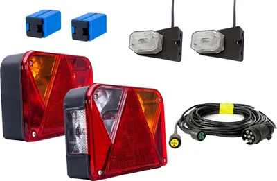 Produktbild von Lichtset: DOBPLAST DPT35 Rückleuchten + ASPÖCK FLEXIPOINT I Seitenmarkierungsleuchten + MANTES 5,2m 7-PIN Kabelbaum