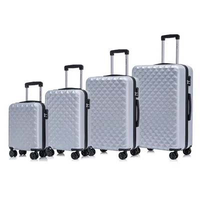 Produktbild von Suitcase Set, Rollkoffer Handgepäck, Kofferset, mit 4 Rollen 360°, Hartschalenreise Zahlenschloss, Weicher Gummigriff (4er Set, S,M,L&XL,Silber)